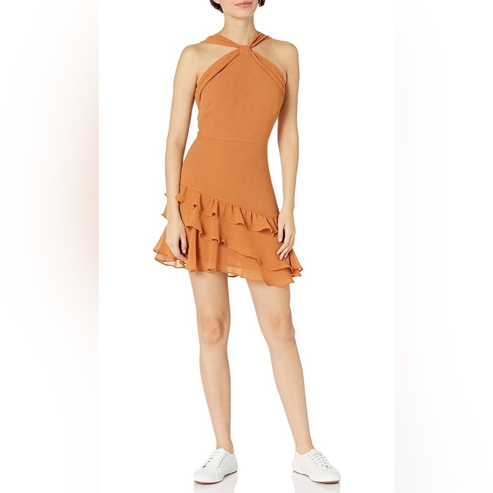 Kendall + Kylie Cold Shoulder Mini Ruffled Dress Clay Brown 12 14 New with Tags